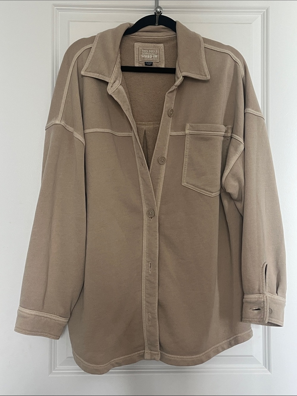 American Eagle Seriously Lived In Beige Shacket Lounge Sweater